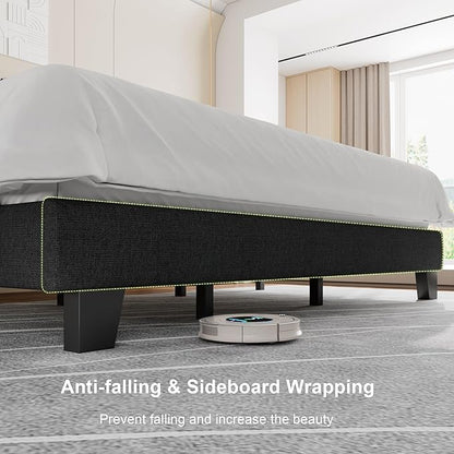 Feonase King Size Platform Bed Frame, Upholstered Bed with Button Tufted Headboard, Heavy Duty Wooden Slats & Thickened Feet, No Box Spring Needed, Noise-Free, Easy Assembly, Dark Grey