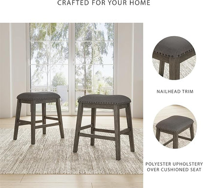 Signature Design by Ashley Caitbrook Rustic 24.4" Counter Height Upholstered Barstool, 2 Count, Gray
