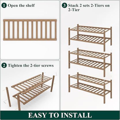Smiry Shoe Rack, 6 Tier Thick Bamboo Shoe Organizer, Stackable Free Standing Wooden Shoe Storage Shelf for Closet, Entryway, Front Door Entrance, Walnut
