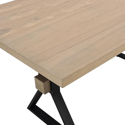 Christopher Knight Home Keyats 63 Inch Dining Table for 6 People, Modern Farmhouse Kitchen Table with X-Shaped Metal Legs, Rectangular Dinner Furniture for Dining Room, Home Office, Light Ash