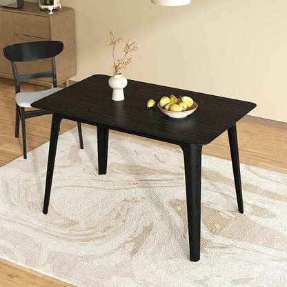 Mid-Century Modern Solid Wood Dining Table with Tapered Lesg for 4 People, 47.2inch, Kitchen or Living Room Furniture, Black
