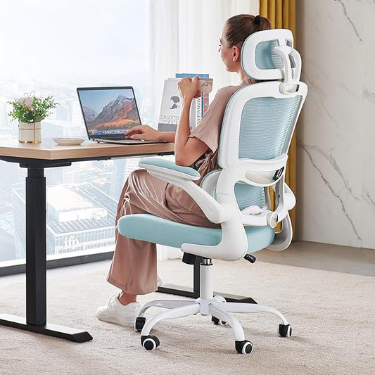 TRALT Office Chair Ergonomic Desk Chair, 330 LBS Home Mesh Office Desk Chairs with Wheels, Comfortable Gaming Chair, High Back Office Chair for Long Hours (Blue)