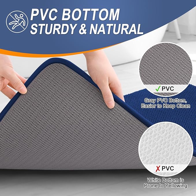 OLANLY Thick Memory Foam Bath Mat Rug 59x24, Extra Soft Absorbent Bathroom Rug, Quick Dry Bath Mats, Non-Slip, Machine Washable Carpet for Bathroom, Tub and Shower, Home Decor Accessories, Navy