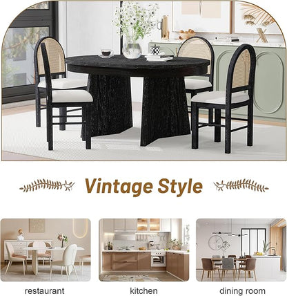 Ball & Cast Retro 5 Pieces Dining Table Set with 4 Upholstered Chairs,Kitchen Table and Chairs for 4 W/ 58" Round Extendable Kitchen Desk,for Small Space,Apartment,Dining Room,Espresso