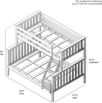 Max & Lily Bunk Bed Twin Over Full Size with Ladder, Solid Wood Platform Bed Frame with Ladder for Kids, 14" Safety Guardrails, Easy Assembly, No Box Spring Needed, Pecan
