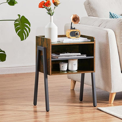 VECELO Nightstand Set of 2,Industrial End Table,Bedside Table with 2-Tier Open Storage Shelves,Wood Side Table with Metal Frame for Bedroom, Living Room,Small Spaces