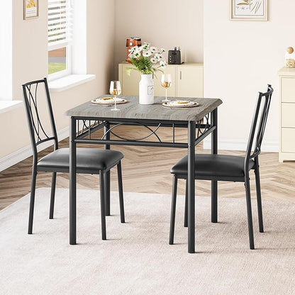 Dining Table Set for 2, Kitchen Table with 2 Upholstered Chairs, Wood 3-Piece Kitchen Dining Room Table Set for Apartment, Small Space, Space Saving, Retro Gary