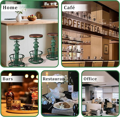 Topower Antique Industrial Round Bottom Adjustable Height Cafe Coffee Retro Vintage Stylish Water Pipe Design Pub Kitchen Bar Stool (Antique Green, Wooden Top)