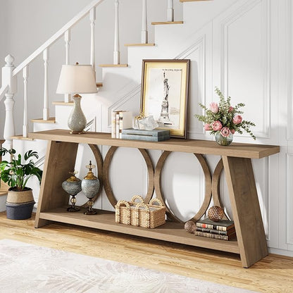 Tribesigns 70.9 inch Extra Long Console Table, Farmhouse Sofa Table Behind Couch with 2 Tier Storage Shelf, Narrow Entryway Hallway Accent Table for Living Room, Natural