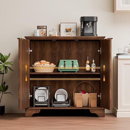 31" Buffet Sideboard Cabinet with Storage, 2 Door Coffee Bar Cabinet Credenza with Shelves, Console Table for Entryway Kitchen, Walnut