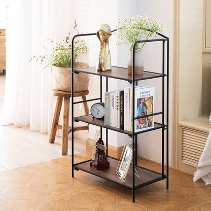 Crofy No Assembly Folding Bookshelf for Living Room, 3 Tier Black Collapsible Book Shelf for Home Office, Portable Bookcase Storage Organizer