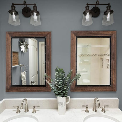 YOSHOOT Rustic Wooden Framed Wall Mirror, 48"x30", Natural Wood and Iron Bathroom Vanity Mirror for Farmhouse Decor, Vertical or Horizontal Hanging
