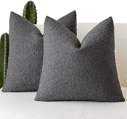 Foindtower Pack of 2 Textured Boucle Throw Pillow Covers Accent Solid Decorative Pillow Cases Cozy Woven Couch Cushion Case for Sofa Bedroom Living Room Home Decor, 20 x 20 Inch,Dark Grey