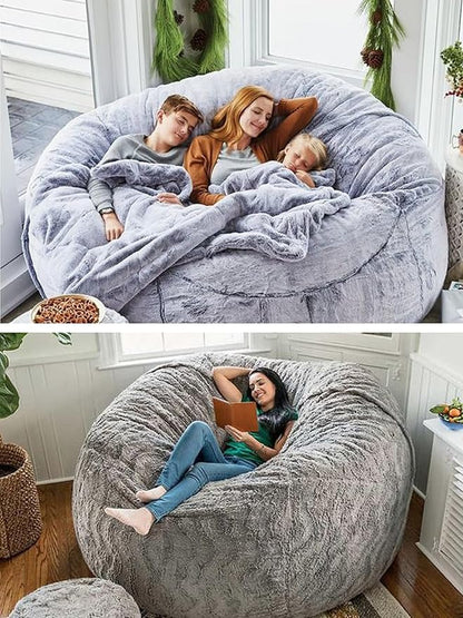 Bean Bag Chairs for Kids Comfy Fluffy Big Joe Bean Bag Chair Cover Without Filler Round Sofa Chairs for Bedroom Living Room Decor, 5FT, White