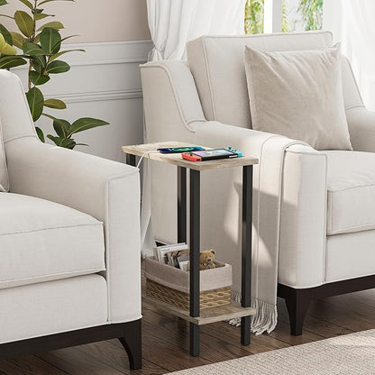 TUTOTAK Small Side Table, Narrow End Table, Skinny Sofa Table, Slim Nightstand, Couch Table, Living Room, Bed Room, Greige TB01BG062