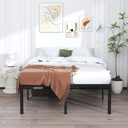 EMODA 20 Inch Tall Full Size Bed Frame with Large Storage Space, Easy Assembly Heavy Duty Metal Platform No Box Spring Needed, Noise Free, Black