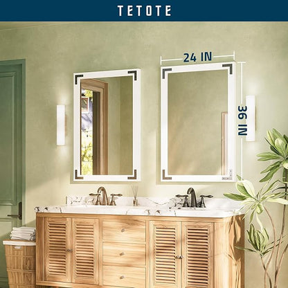 TETOTE 24 x 36 White Wood Framed Mirror for Bathroom Wall/Bedroom/Living Room/Entryway Farmhouse Rustic Bathroom Vanity Mirror Waterproof (Horizontal/Vertical Mounted)