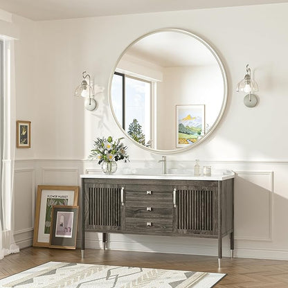 TokeShimi 40 in Tempered Bathroom Vanity Mirror Round Brushed Nickel Bathroom Mirror, 40x40 Shatterproof Circle Wall Mirrored Farmhouse Metal for Entryway, Bedroom, Restroom, Vanity, Living Room