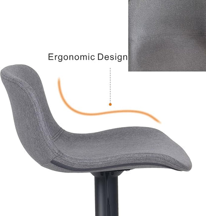 YOUTASTE Fabric Grey Bar Stools Set of 2, Adjustable Counter Height Barstools Swivel Modren Bar Stool with Back Metal Legs, Breakfast Bar Chairs for Kitchen Island Home Bistro