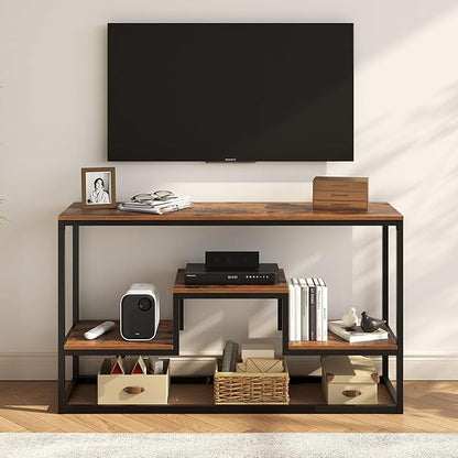 Tall TV Stand for TVs up to 55 Inch, TV Console Table with 3-Tier Open Storage Shelves, Modern Industrial Entertainment Center for Living Room, Bedroom，Rustic Brown