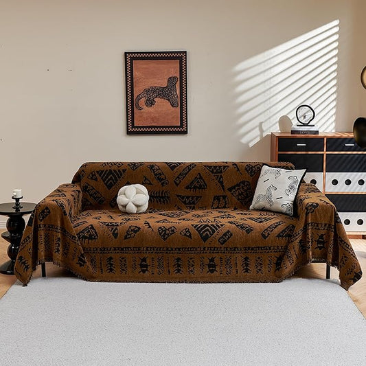 MYSKY HOME Boho Couch Cover Sofa Covers, Couch Covers for 2-3 Cushion Couch Sofa, Chenille L Shape Sectional Couch Cover- Pet-Friendly, Machine Washable, Sofa Protector for Kid, 71"x118", Coffee