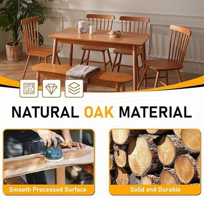 BAKEVE Dining Table for 4-6 Person- 47.2'' Solid Wood Kitchen Table, Mid Century Modern Desk, Farmhouse Rectangular Dining Room Table for Living Room, Office, Kitchen and Study (Cherry)