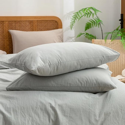 BESTOUCH Duvet Cover Set 100% Washed Cotton Linen Feel Super Soft Comfortable Chic Lightweight 3 PCs Home Bedding Set Solid Northern Droplet Grey Oversized Full