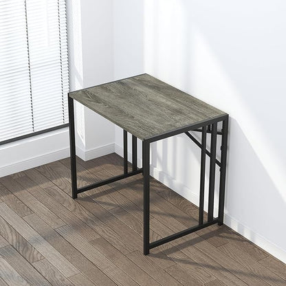 32 inch Small Folding Desk, Writing Gaming Computer Camping Desk for Small Spaces, No Assembly Required Home Office Desk, Black Oak