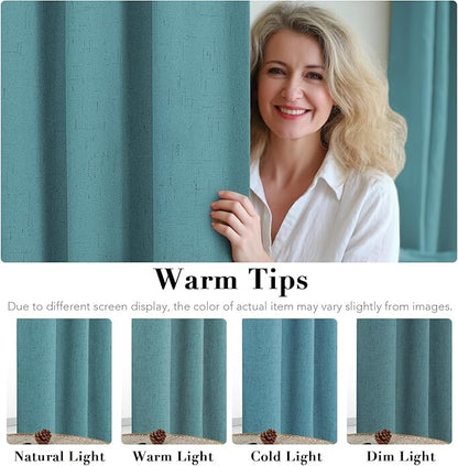 H.VERSAILTEX Linen Blackout Curtains 63 Inches Long 100% Absolutely Blackout Thermal Insulated Textured Linen Look Curtain Draperies Anti-Rust Grommet, Energy Saving with White Liner, 2 Panels, Teal