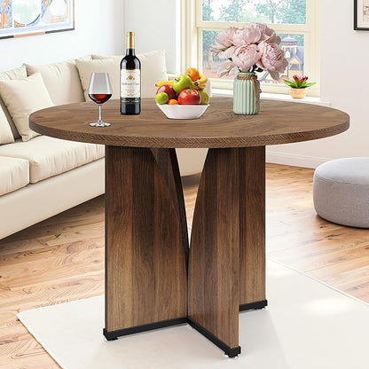 Round Dining Table for 4, 39 Inch Small Dinner Table Farmhouse Wooden Circle Kitchen Tables with Cross Base for Dining Room, Kitchen, Living Room, Brown