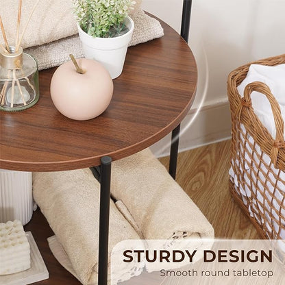 Mijas 2-Tier Side Table, Round End Table, A Stylish and Functional Addition for Home & Office, Perfect for Decor, Storage Solutions, and Enhancing Any Living Space (Brown)
