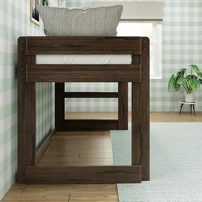Max & Lily Modern Farmhouse Low Loft Bed, Twin Bed Frame For Kids, Barnwood Brown