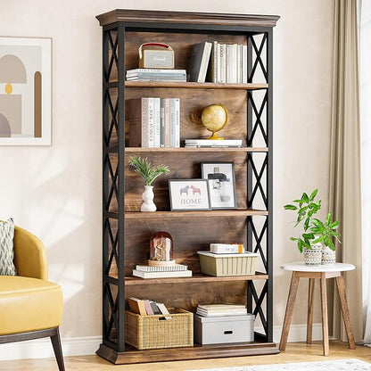 Tribesigns 6-Tier Bookcase, 71 Inches Industrial Bookshelves and Bookcases, Floor Standing 5 Shelf Display Storage Shelves Tall Bookcase for Home Office, Living Room, Bed Room, 2 Pcs