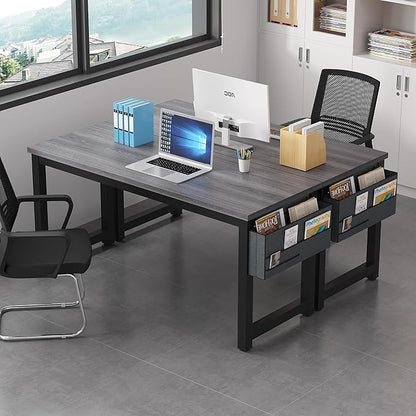 Large Computer Desk - 63 Inch Home Office Desks Study Student Writing Table Gaming Desk Wood Modern Simple Table with Storage Bag & Headphone Hooks, Grey