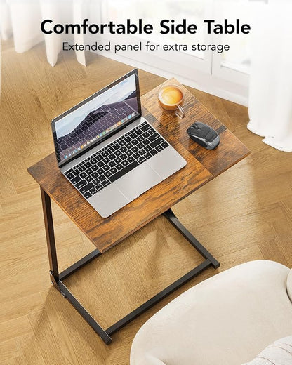 Pipishell C-Shaped Side Table, C-Table for Sofa, End Table with Metal Frame, Large Surface Couch Table for Living Room, Bedroom, and Home Office, Rustic Design, PIET11V