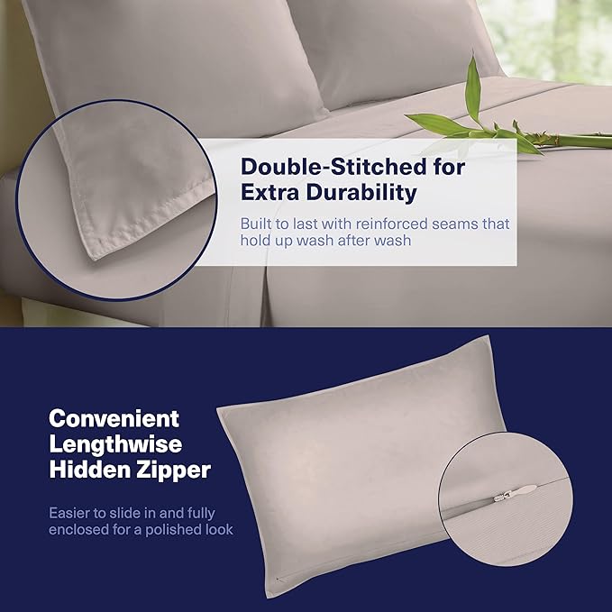 Kickoff Viscose Bamboo Sheets Full Size 4-pc 100% Organic Bamboo Viscose Bed Cooling Sheets Full Size Set Cool Bedding for hot Sleepers Sheet, Flat, Fitted, Pillowcases (Grey Mist, F)