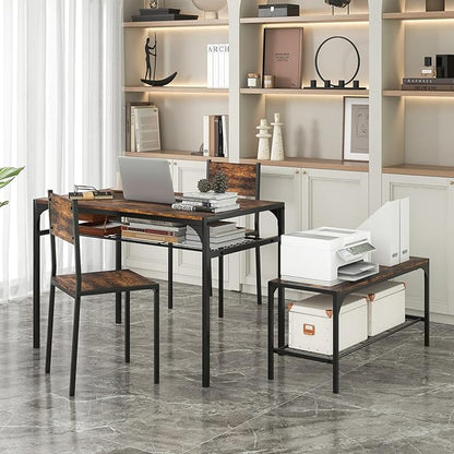 Tangkula Dining Table Set for 4, Kitchen Table and 2 Chairs for 4 with Bench, Additonal Storage Rack, 4 Piece Dining Table Set for Small Space, Apartment
