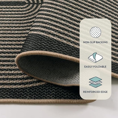 Lahome Modern Rainbow Easy Jute Outdoor Patio Rug, 3x5 Black Washable Rugs for Entryway Office Farmhouse Classroom Carpet, Contemporary Non Slip Front Door Mat for Porch Guestroom Room Decor