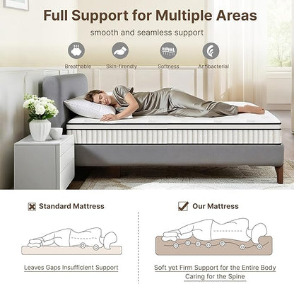 Twin Size Mattress, 10 Inch Medium Firm Foam Hybrid Mattress with Individual Pocket Springs for Motion Isolation & Edge Support, Mattress in A Box CertiPUR-US Certified