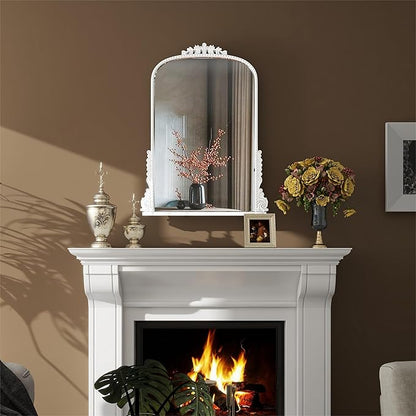 SHYFOY Antique Wall Mirror - White Baroque Arch Mirror for Wall Decor, 31.5" x 23.6" Decorative Mirror, Traditional Elegance for Living Room, Entryway, Mantel