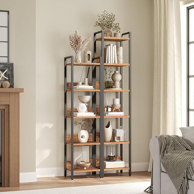Bookshelf, 5-Tier Bookcase, Standing Book Shelf for Small Space, Storage Shelf Organizer, for Living Room, Bedroom, Study, Balcony, Rustic Brown and Black BKHR5501