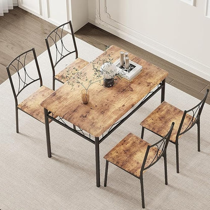 IDEALHOUSE Dining Table Set for 4, Kitchen Table and Chairs Set for 4, Rectangular Kitchen Table Set, 5 Piece Small Dining Table Set with Wood Chairs for Apartment, Small Space, Retro Brown