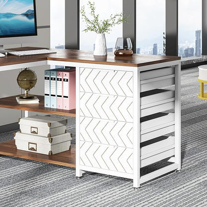 Tribesigns L Shaped Computer Desk with Storage Drawers, 59 inch Corner Desk with Shelves, Reversible L-Shaped Office Desk Study Writing Table Workstation for Home Office, Walnut & White