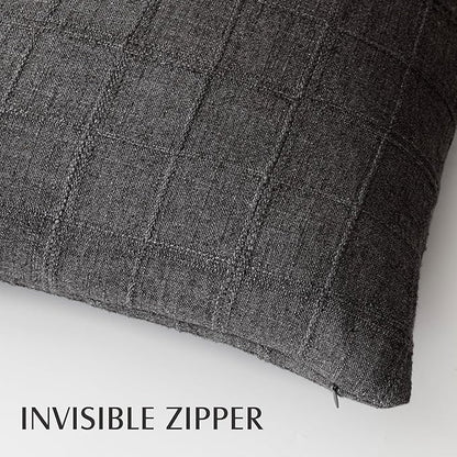 Foindtower Set of 2 Decorative Linen Check Throw Pillow Covers Neutral Long Body Lumbar Cushion Covers Farmhouse Vintage Home Decor For Sofa Chair Couch Bedroom Living Room Outdoor,14×36 Inch,Charcoal