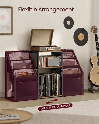 VASAGLE Record Player Stand, 3-Tier Side Table, Vinyl Record Storage up to 140 Albums, End Table for Living Room, Bedroom, Rustic Brown ULET276K01