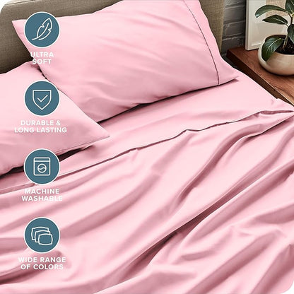 Bare Home Full Sheet Set - Luxury 1800 Ultra-Soft Microfiber Full Bed Sheets - Double Brushed - Deep Pockets - Easy Fit - 4 Piece Set - Bedding Sheets & Pillowcases (Full, Light Pink)
