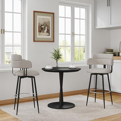 Swivel Bar Stools Set of 2, Counter Height Bar Stools with Ergonomic Full Back, Upholstered Linen Fabric Barstools with Chrome Metal Footrest for Kitchen Island, Dining Room