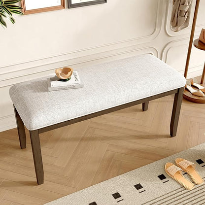Merax Upholstered Dining Bench, with Padded Seat and Solid Wood Leg for Kitchen Bedroom, Living Room, Indoor, Entryway, Hallway, End of Bed, Brown+Beige