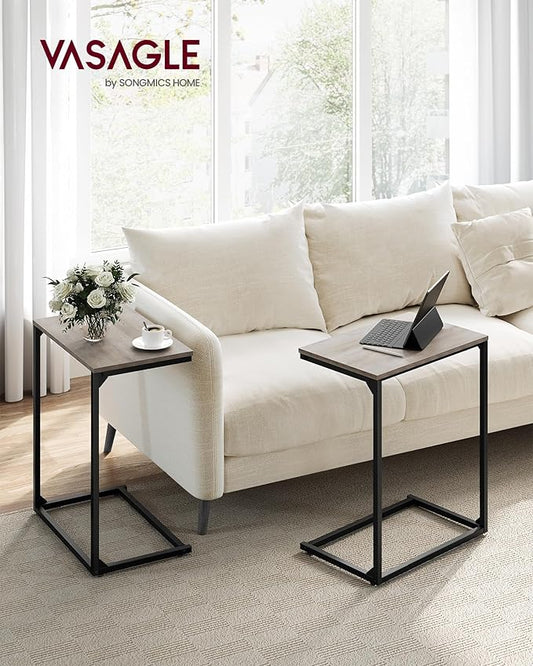 VASAGLE C Shape End Table, Small Coffee Table For Couch Or Sofa, Industrial Side Table In Living Room, Bedroom, 13.8 x 21.7 x 26 Inches, Greige and Classic Black ULNT052B02