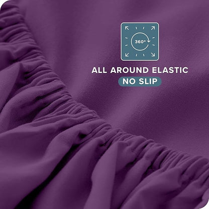 Bare Home Split Head Flex King Sheet Set - 1800 Ultra-Soft Microfiber Bed Sheets - Double Brushed - Deep Pockets - Easy Fit - 4 Piece Set - FlexTop King Bedding Sheets (Split Head Flex King, Plum)